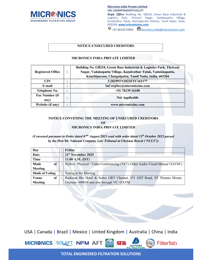 Notice – Micronics India Private Limited